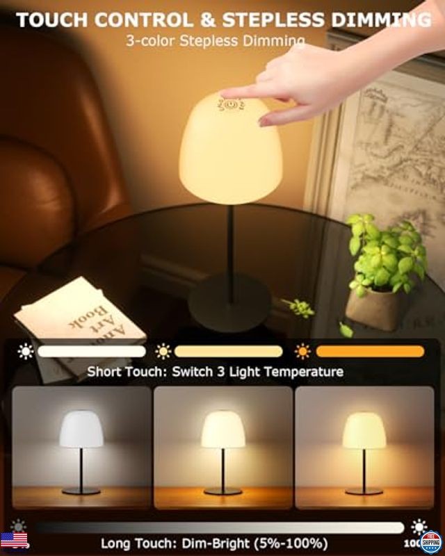 2 Pack Portable Cordless Table Lamp, 3 Color Stepless Dimming 5500mAh Premium