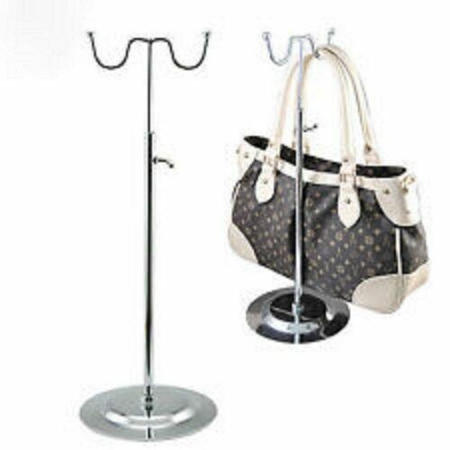 New Double Hook Chrome Adjustable Height Handbag Purse Stand Display Rack