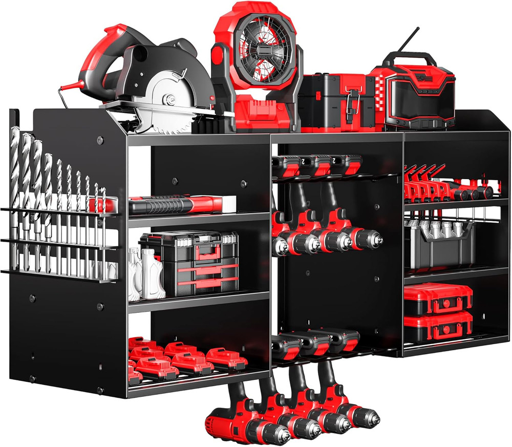 Upgrade Large Power Tool Organizer Wall Mount, Cordless Tool Storage Rack with 8