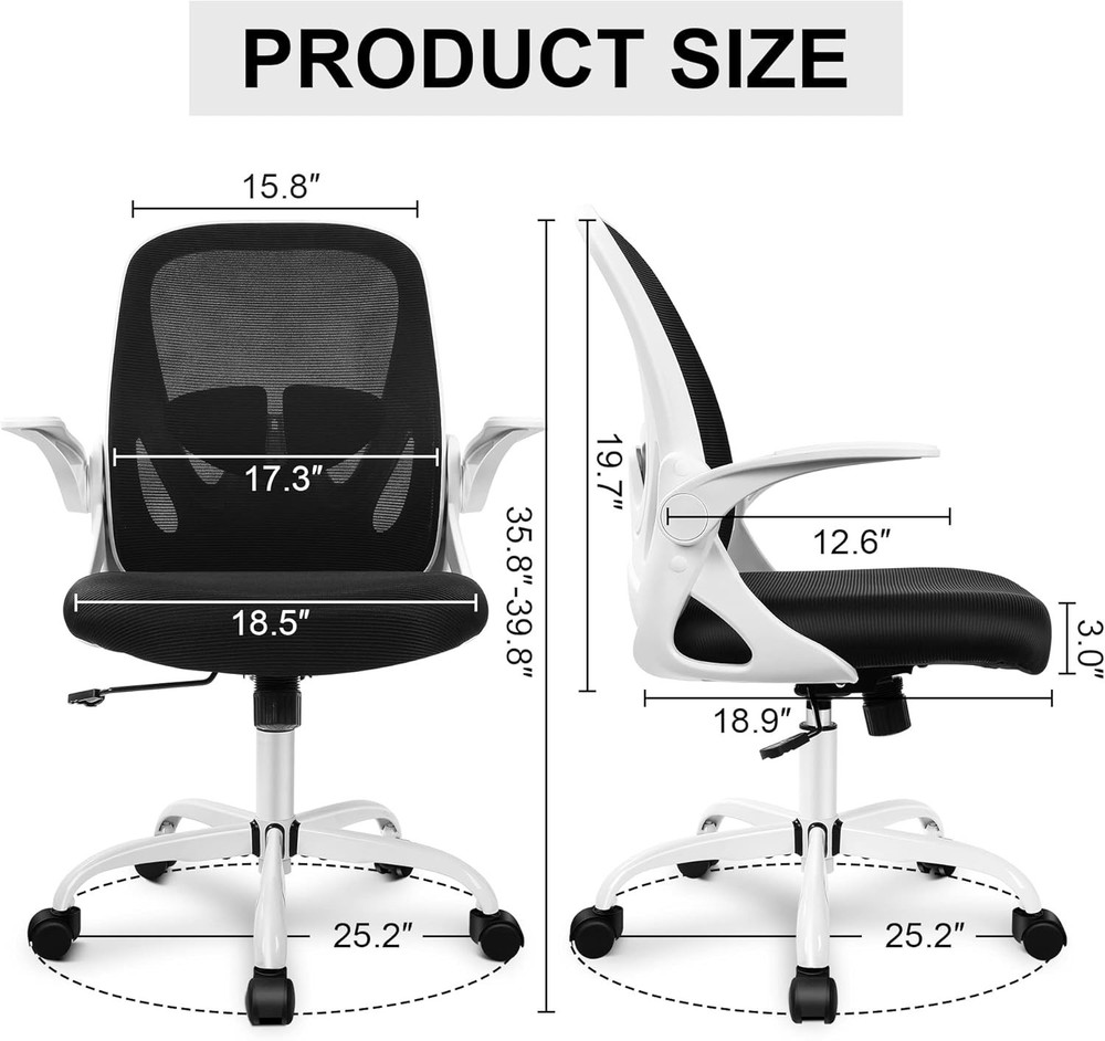 Elite Ergonomic Computer Chair - Adjustable Lumbar Support, Swivel Base, White
