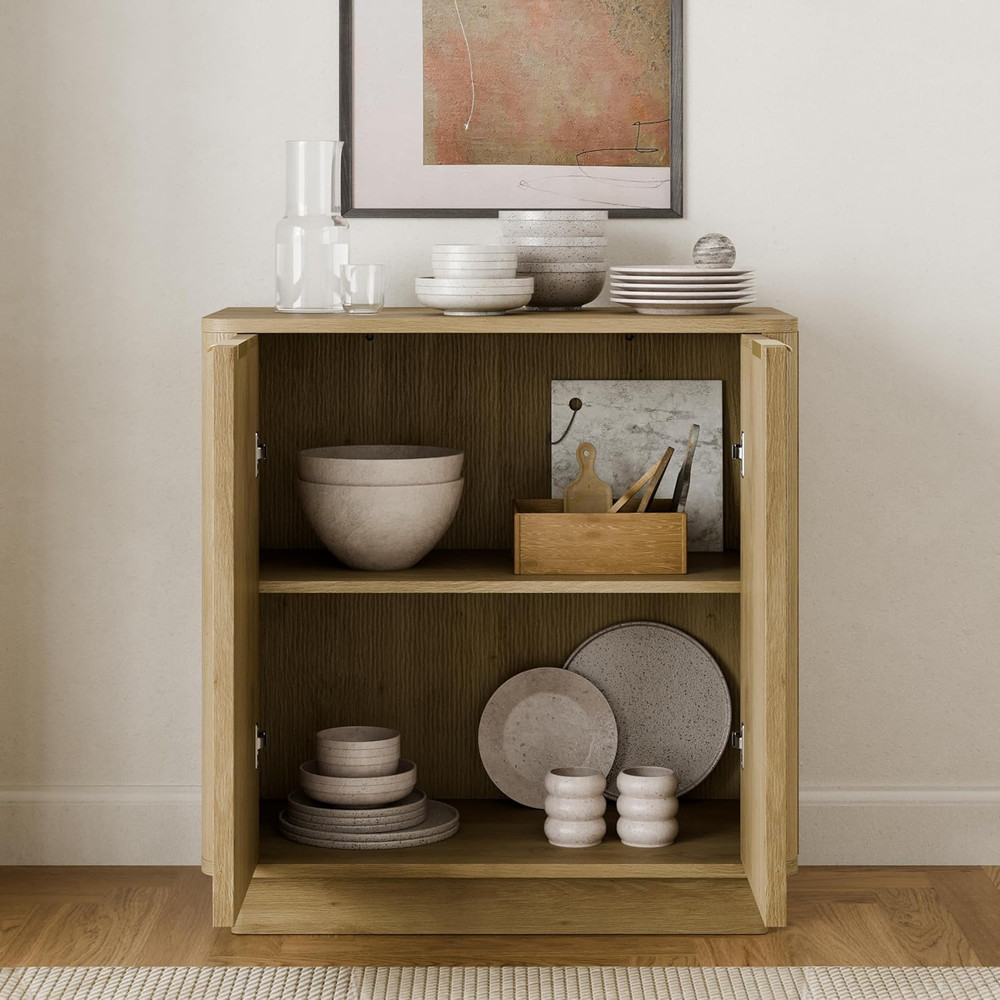 Sideboard Buffet with Storage,Fluted Buffet Cabinet with Adjustable Shelves,2 Do