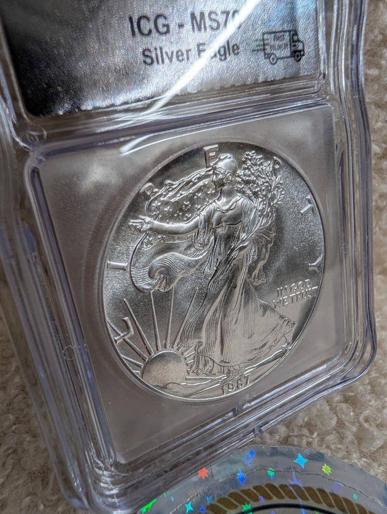 1987 * First Delivery $1 America Silver Eagle * Walking Liberty * ICG MS70