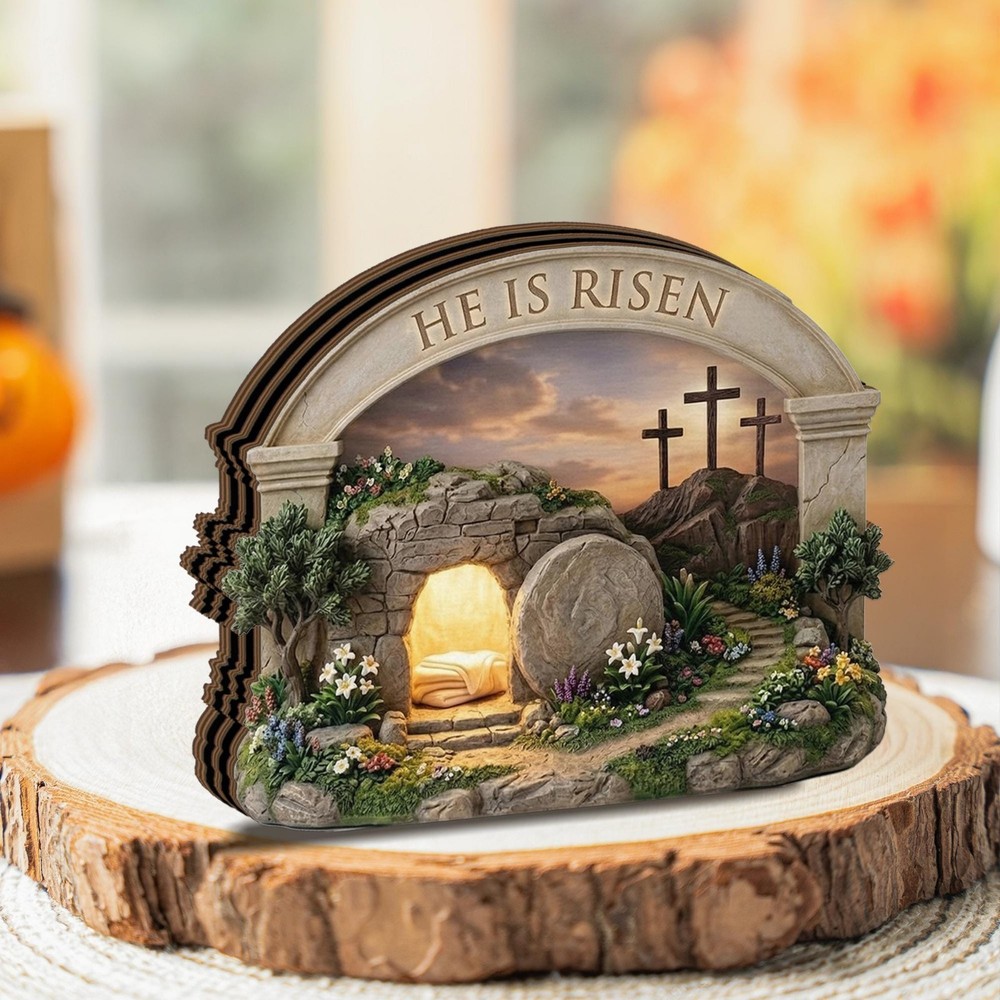 He Is Risen Easter Decor, Empty Tomb Christian Table Sign