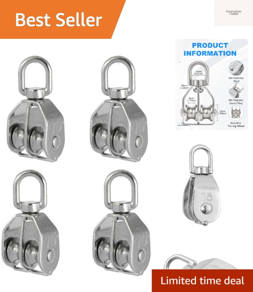 Heavy-Duty 4 Pack M15 Pulley Block – Rust Resistant with 40 lbs Capacity