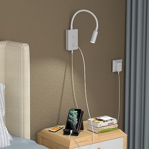 LED Wall Mounted Bedside Reading Light with Wireless Remote Control White