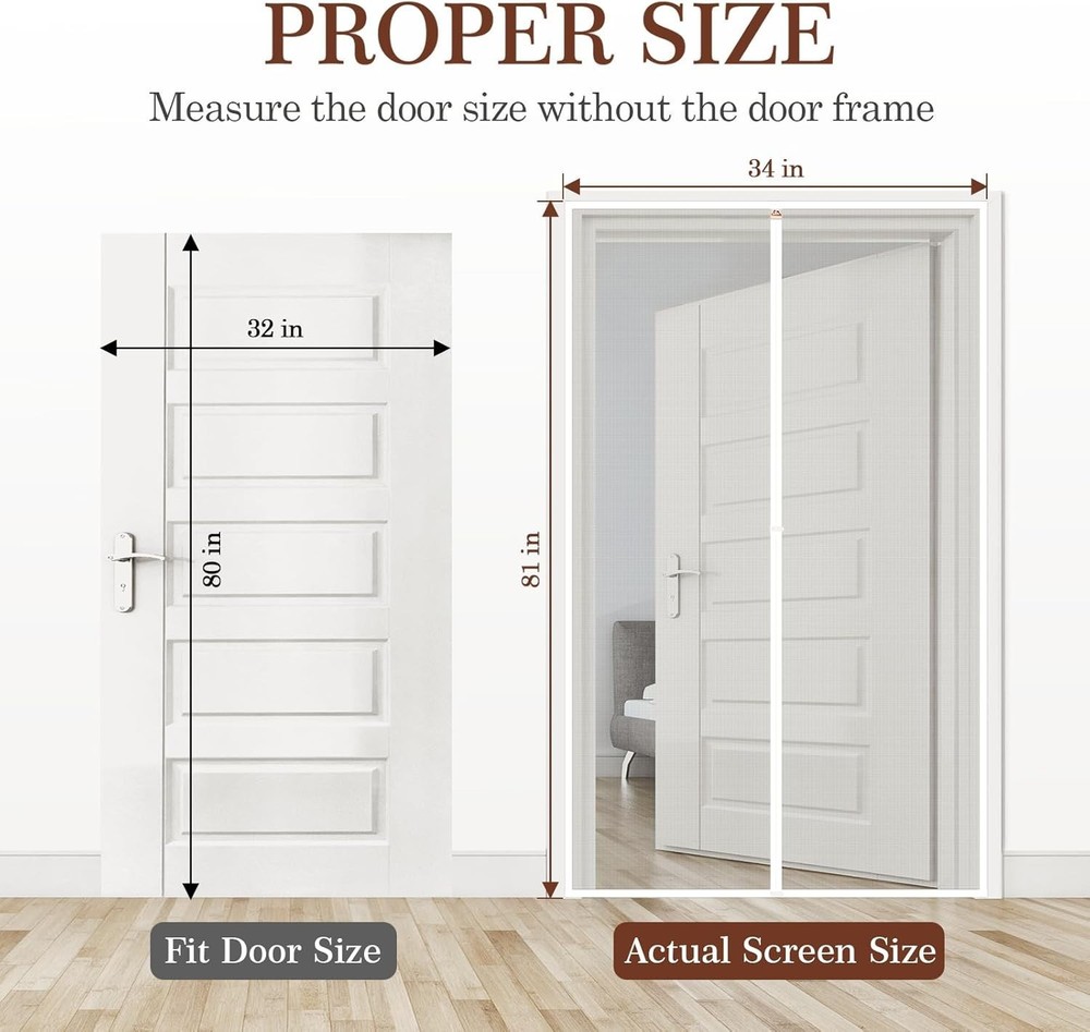Magnetic Screen Door for 32x80 Inches Doors White Durable Polyester Mesh