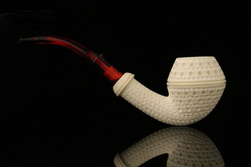 srv - Lattice Rhodesian Block Meerschaum Pipe with fitted case M3341