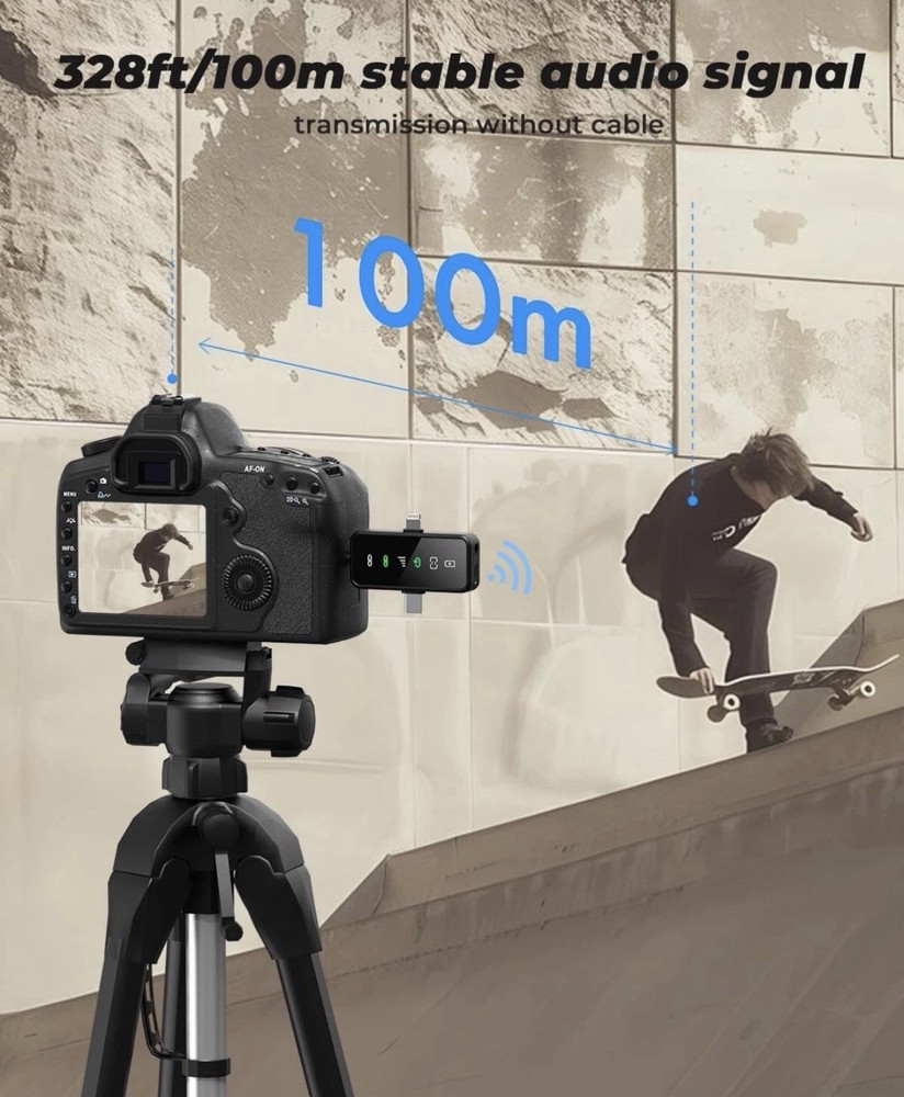 3-in-1 Mini Microphone for iPhone, Android, Camera - 328ft Long Range, 20H Ba...