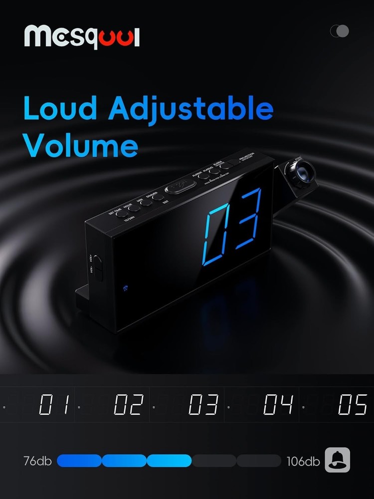 Stylish Projection Alarm Clock with Adjustable Brightness & Easy USB Charging