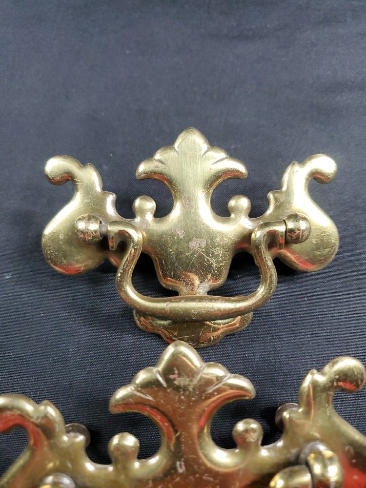 Set Chippendale Drawer Pulls Brass Colonial Bat Wing 3.75" Long 2.75" Tall Lot