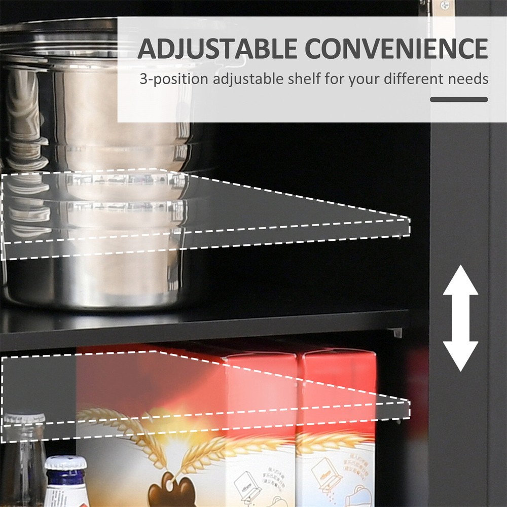 Engineered Wood Sideboard Kitchen Storage Cabinet Black Natural