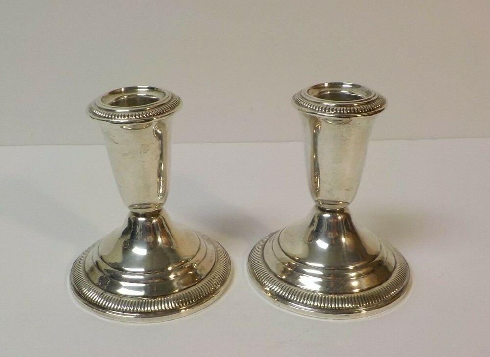 Pair Crown Mid-Century Sterling Silver 3.75" Candlesticks