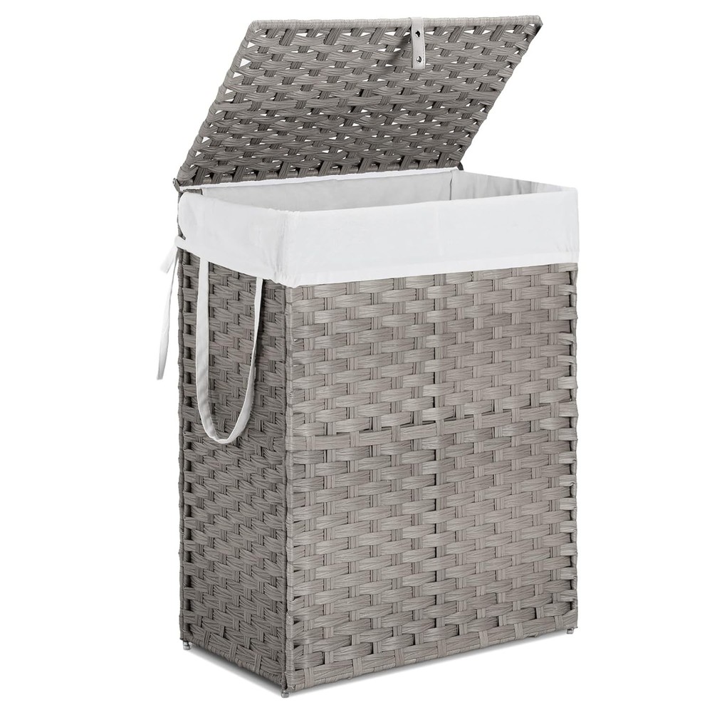 Woven Laundry Basket W/ Lid 90L Large Capacity Hamper Removable &