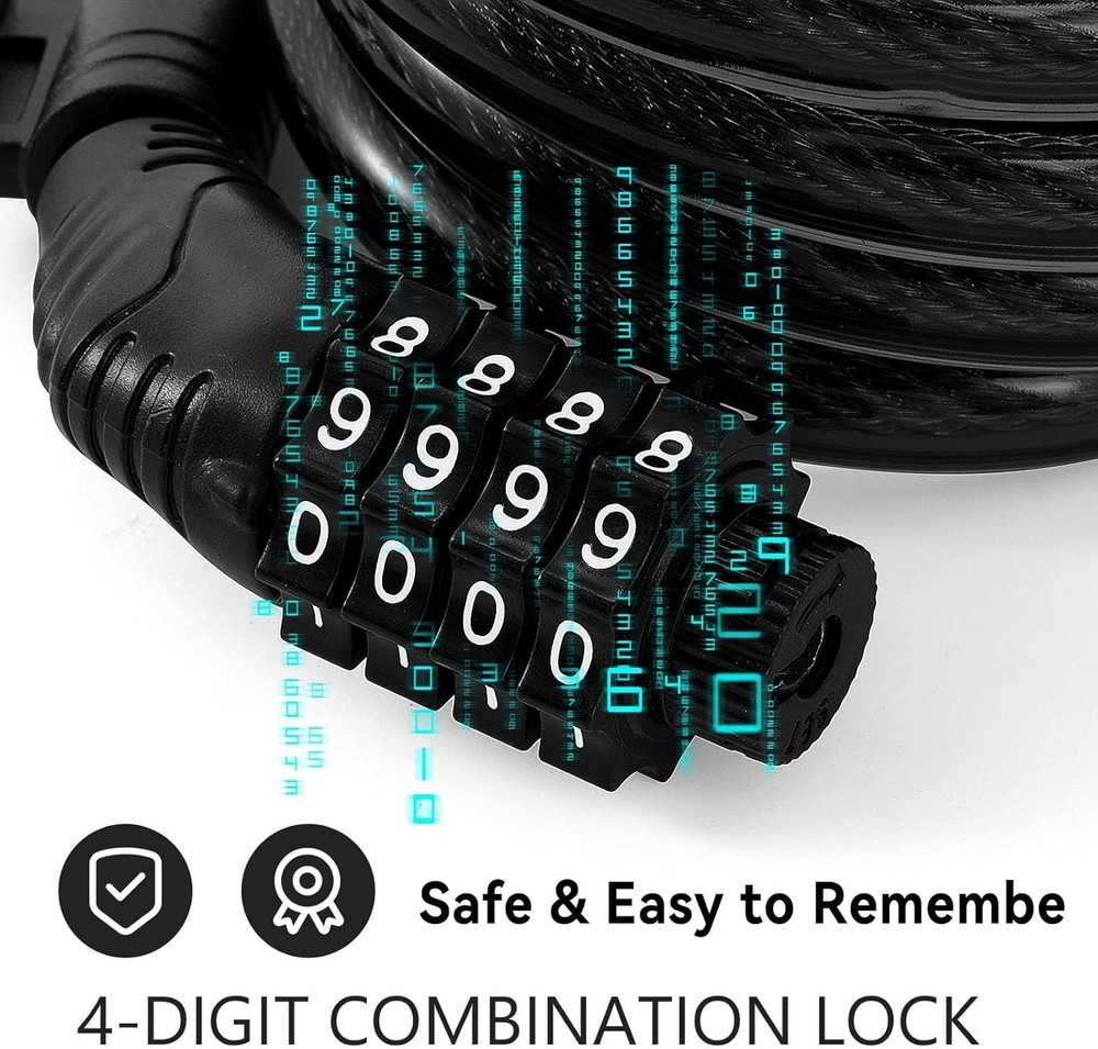 E Scooter Lock, Bike Combination Cable Locks Compatible with Large, Black