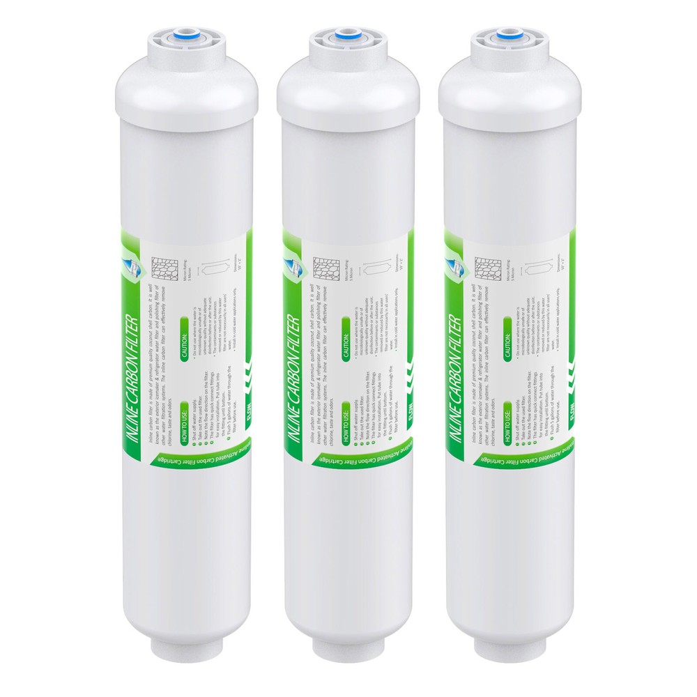 3 Pack Post Carbon Inline Water Filter Quick Connect 1/4" QC Fridge Ice-maker