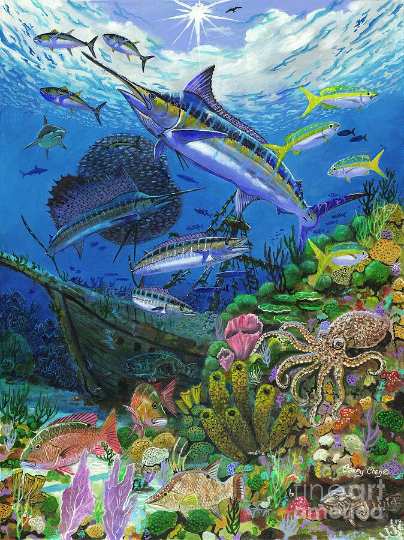 tropical fish marlins billfish octopus ocean reef ceramic tile mural backsplash