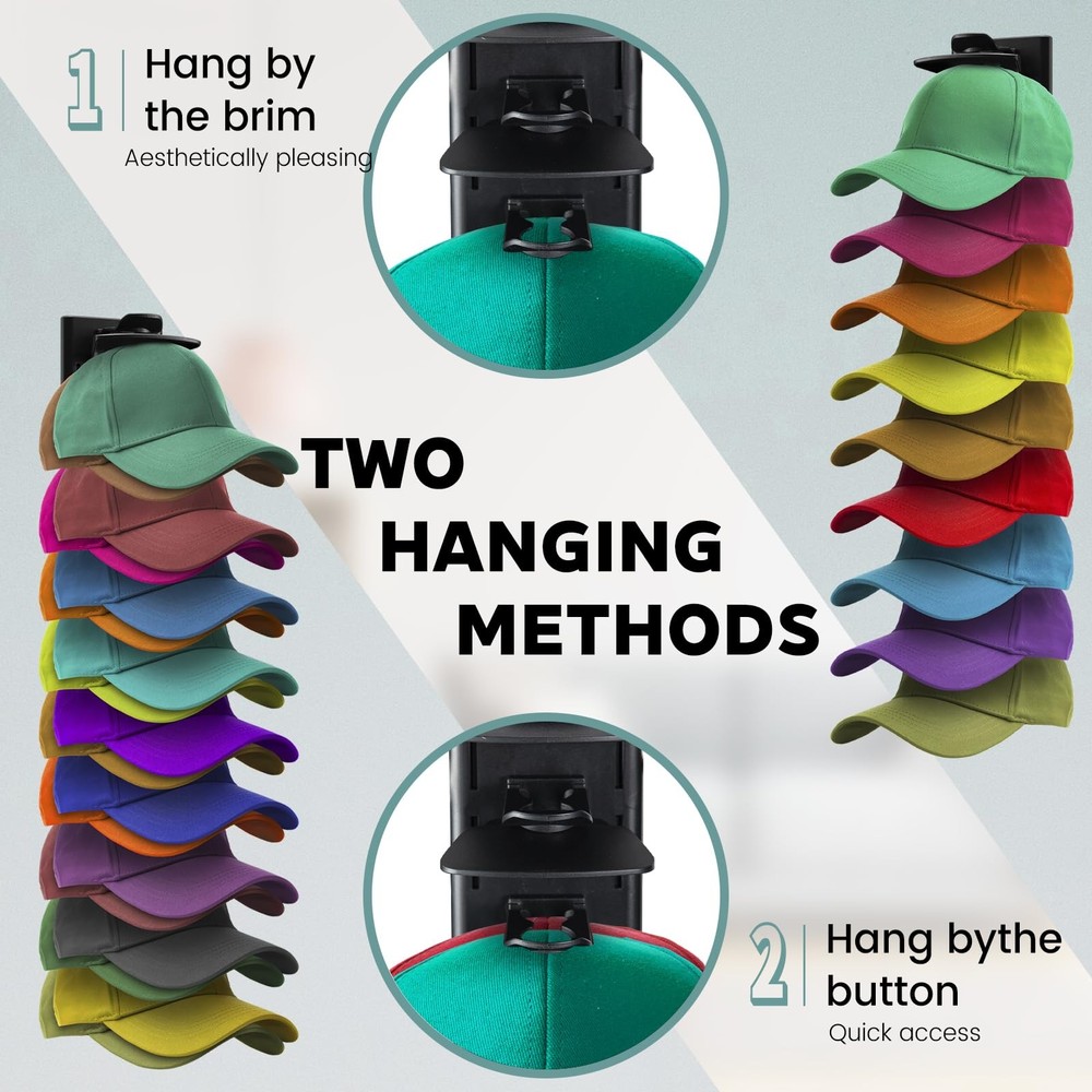 2Pack Hat Organizer for Baseball Cap with Locking Tech, Hat Rack Strong Adhes...