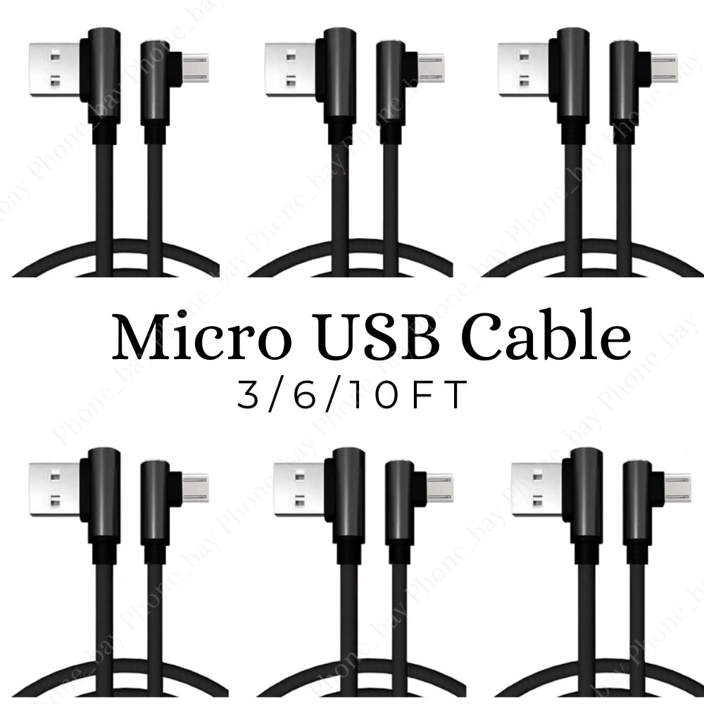 Micro USB Cable 90 Degree Right Angle Charging 3/6/10Ft For Samsung Android Lot