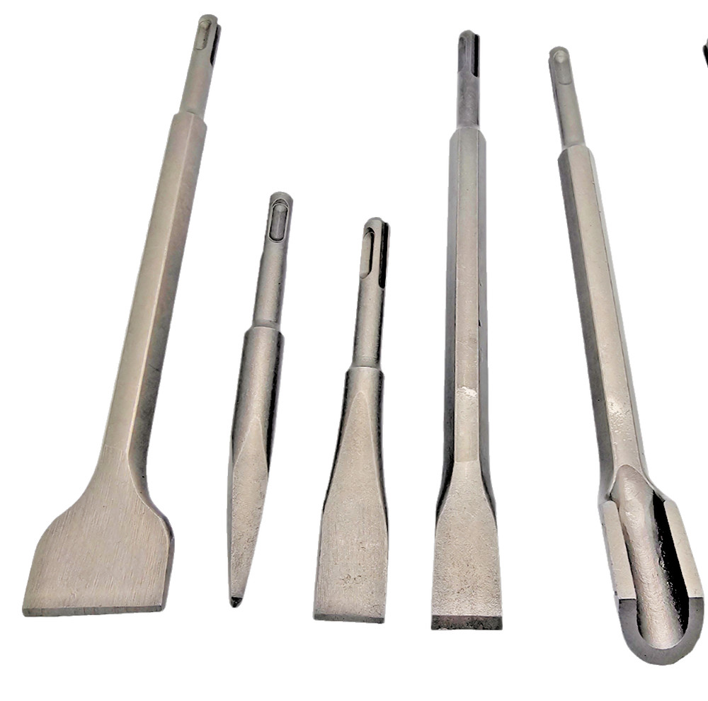 5pc SDS PLUS BITS CHISEL SET GROOVE CONCRETE POINT & FLAT ROTARY HAMMER DRILL
