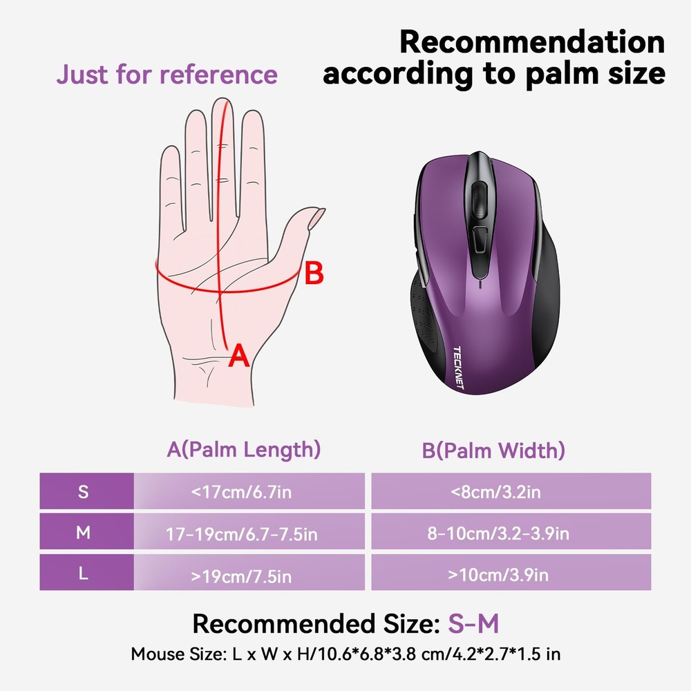 Tecknet Wireless Mouse, 2.4G Ergonomic Optical Mouse, Computer Mouse F