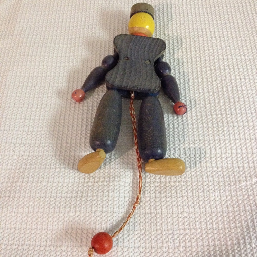 Vintage Austria M G Schnitzer Wooden Pull String Puppet Harlequin Ornament