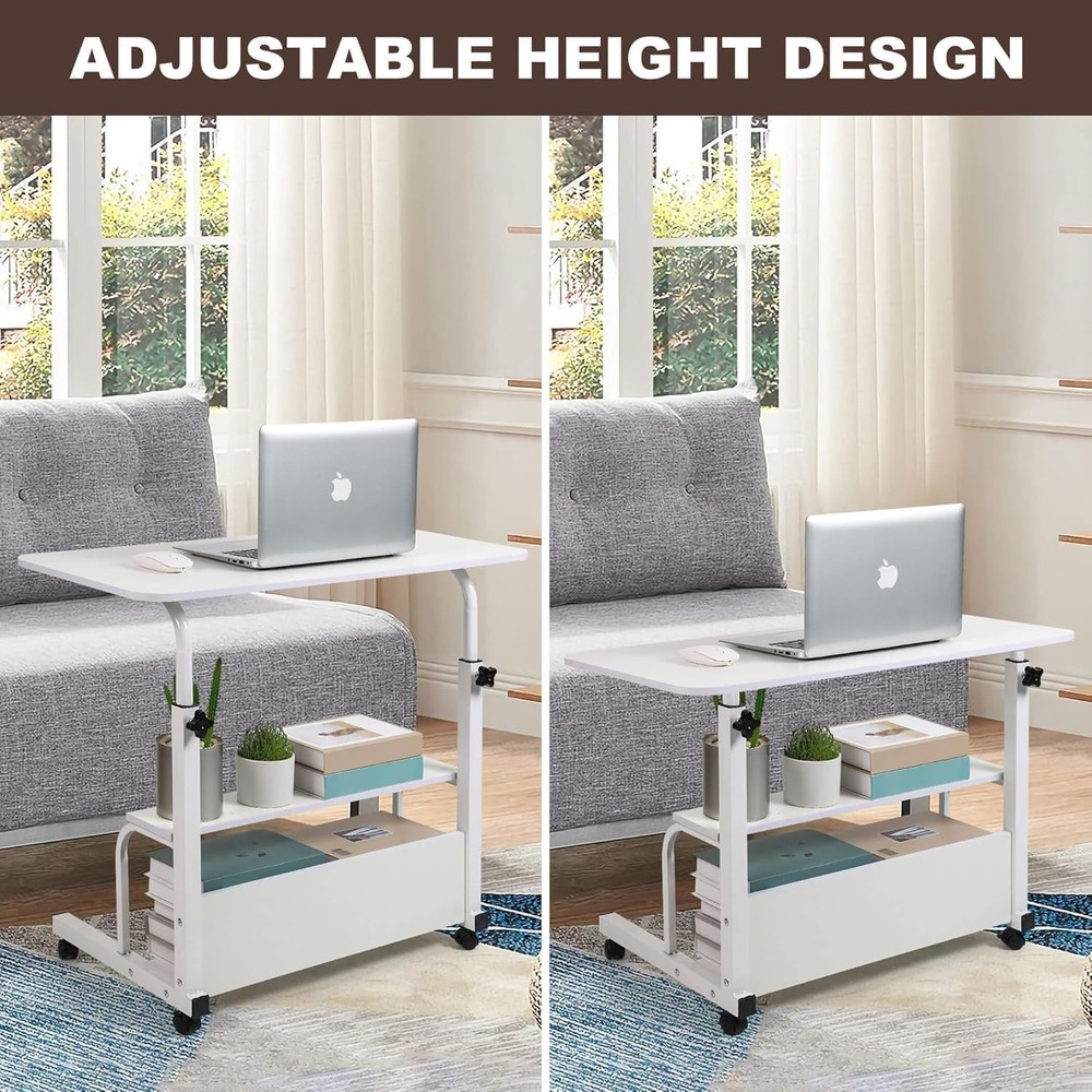 Adjustable Height Durable Computer Desk Small Space Rolling Writing W/ Wheels