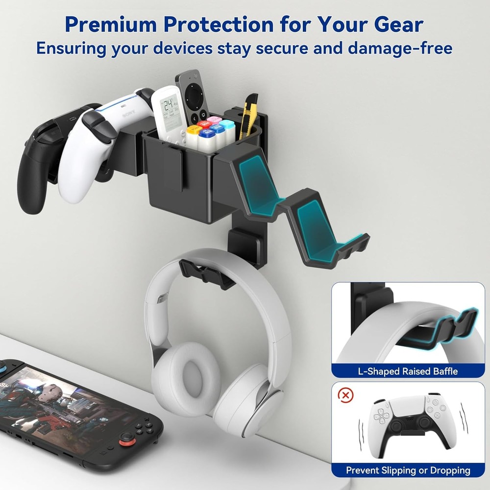 KDD Controller Wall Mount & Headset Holder, Universal Gaming Organizer Stand wit