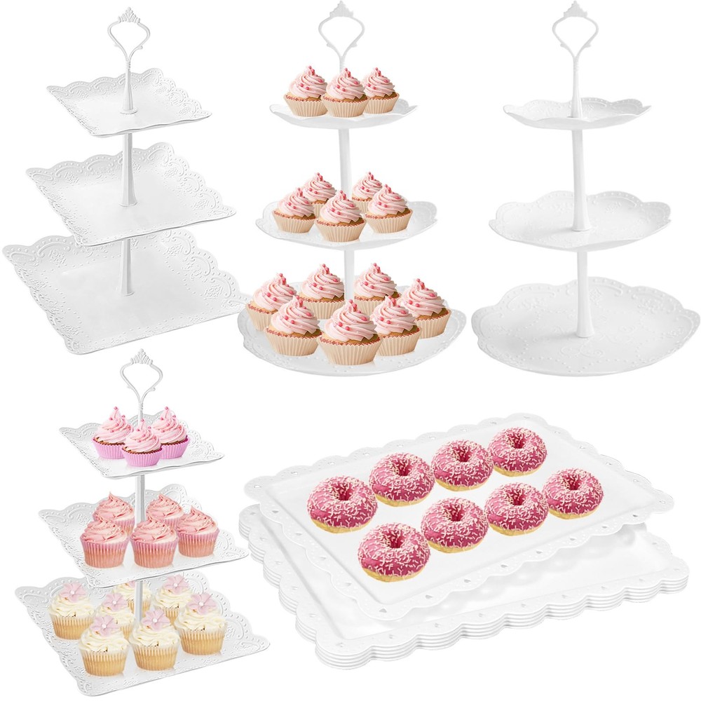 10Pcs White Cake Stand, 3 Tier Cupcake Rack, Shower Serving Set