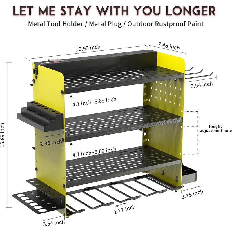 Power Tool Organizer with Charging Station 4 Layers Drill Holder Wall Mount US