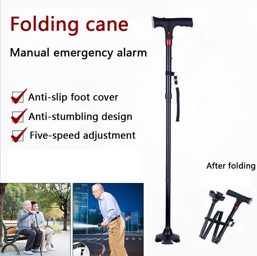 LED Walking Stick with Security Alarm Height Adjustable Collapsible Folding Cane