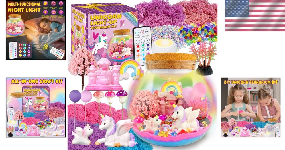 Creative Unicorn Terrarium Crafts Kit - Remote-Controlled LED Night Light Inside