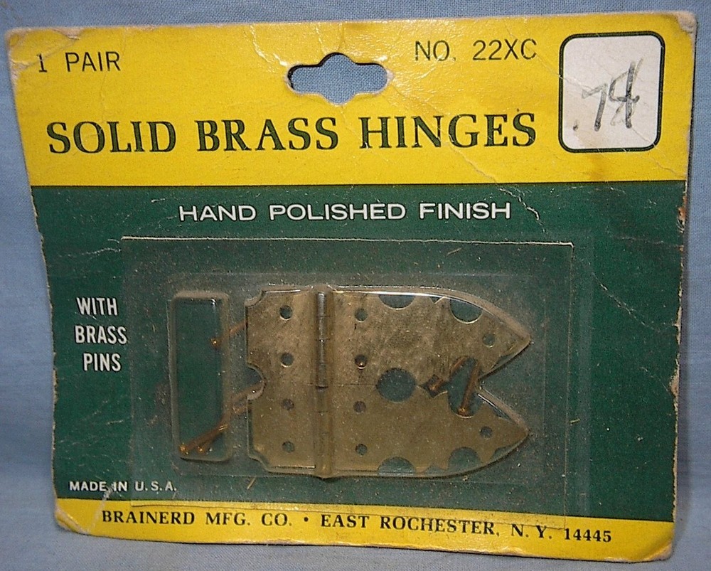 VINTAGE HARDWARE BRAINERD SOLID BRASS HINGES 5/8" X 1 7/8" NEW OLD STOCK