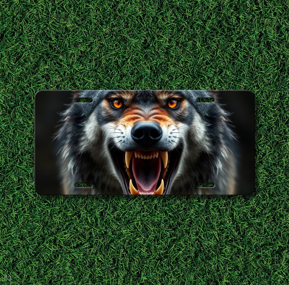 Hyperrealistic Wolf License Plate Fang Design Name Plate Front Plate Unique Gift