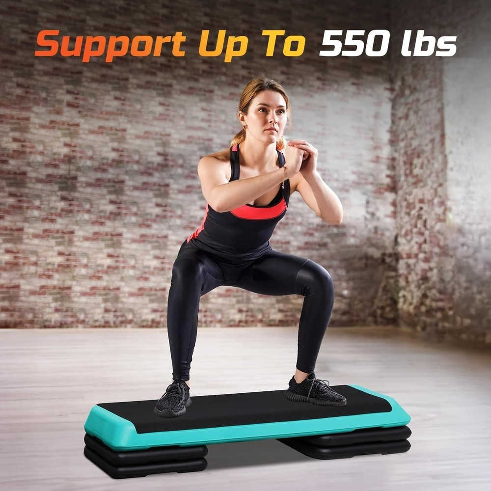 43'' Exercise Aerobic Step Platform,Adjustable Fitness Stepper,4 Stackable Riser