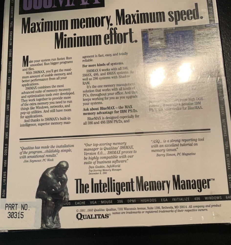 Qualitas 386Max Version 6 Memory Management Software 286 486 New And Sealed