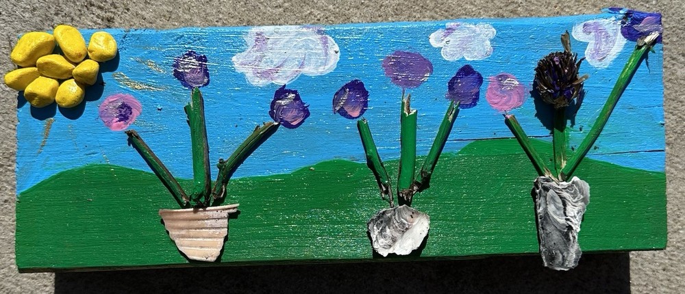 Custom Hand Painted Log Scape Flowers