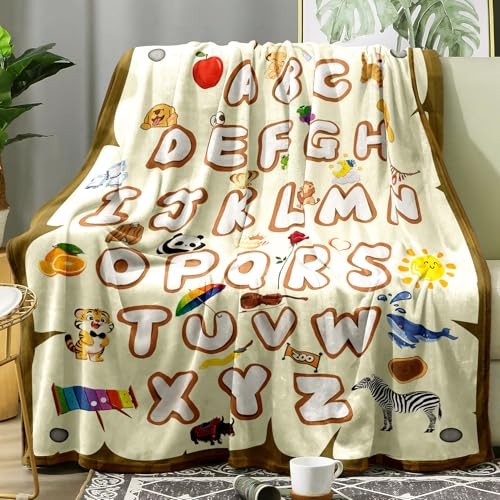 ABC Blanket Alphabet Throw Blanket Alphabets Printed Blankets 50"x60" Yellow