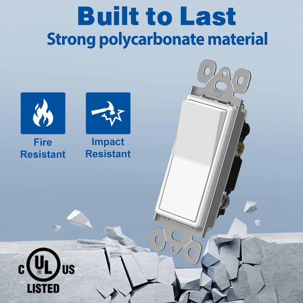 CML Single Pole Decorator Light Switch, 20 Pack Pole, Gloss White