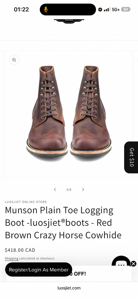 luosjiet Munson plain toe logging boots 7D