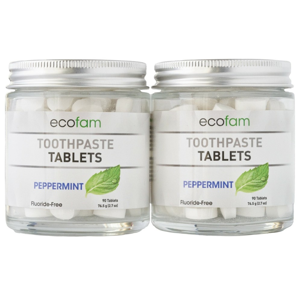 Ecofam Peppermint Toothpaste Tablets – 90 Count Glass Jar