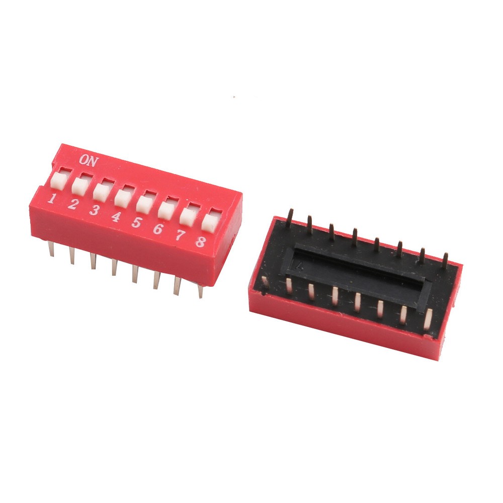 2pcs Flat Dial Switch Switch DIP 2 x 8 Terminal Terminal 8 Position Red-