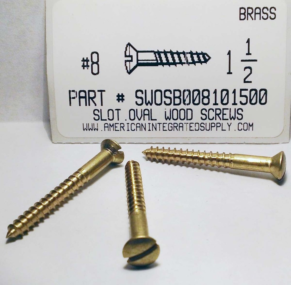 #8x1-1/2 Oval Head Slotted Wood Screws Solid Brass (10)