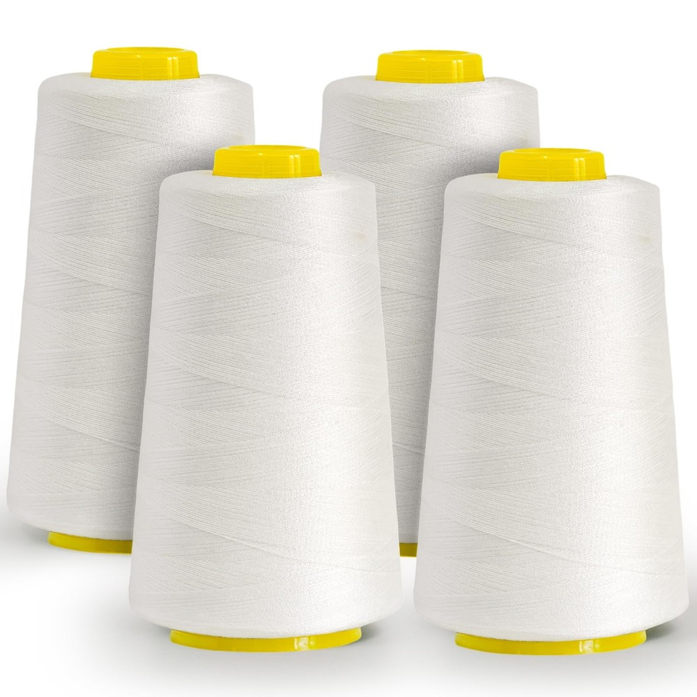 All-Purpose Polyester Sewing Thread - 4-Pack 12000 Yards Total - White Thread...
