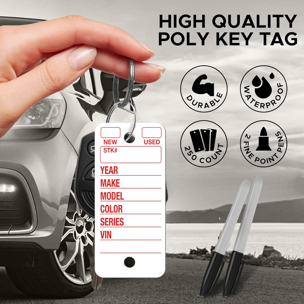 Poly Tag White Key Tags with Ring - 250 Count - Includes Rings and 2 Fine Point