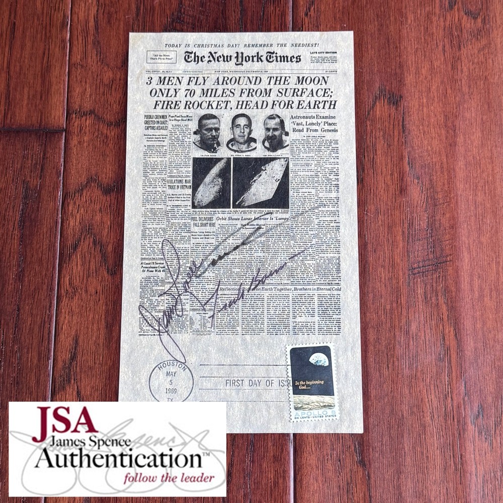 APOLLO 8 * JSA * Crew Autograph MOON Mini Newspaper FDC * Bill William Anders