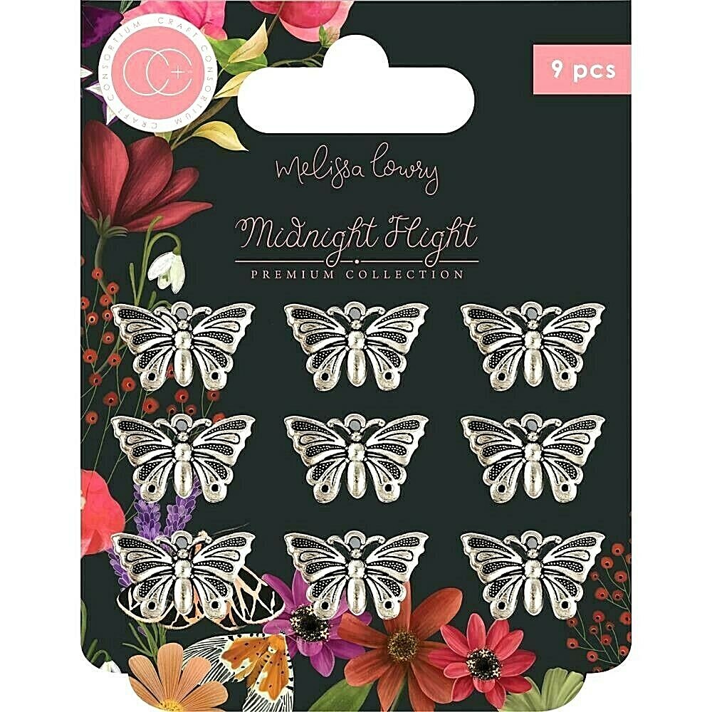 Craft Consortium Midnight Flight Metal Charms 9/Pkg Silver Moth