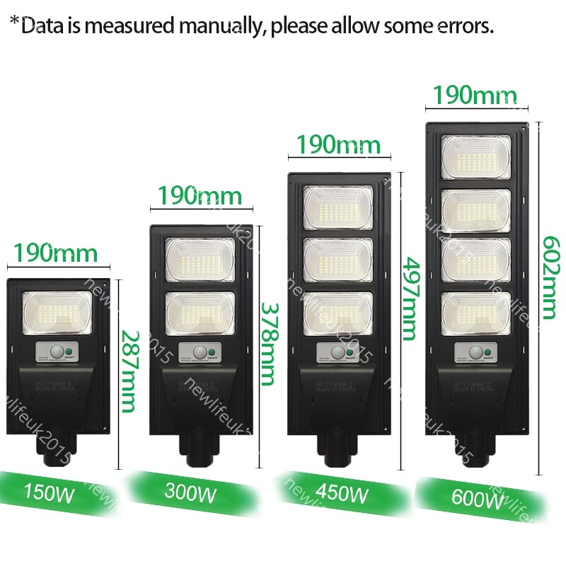 LED Solar Power Street Lamp Cool White 150-600W Remote+Pole Radar Sensor Pathway