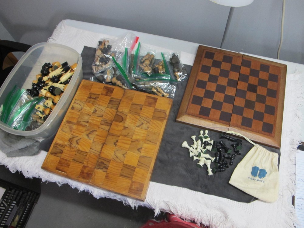 Huge Lot Mixed Chess Pieces w 2 Fold Up Boards