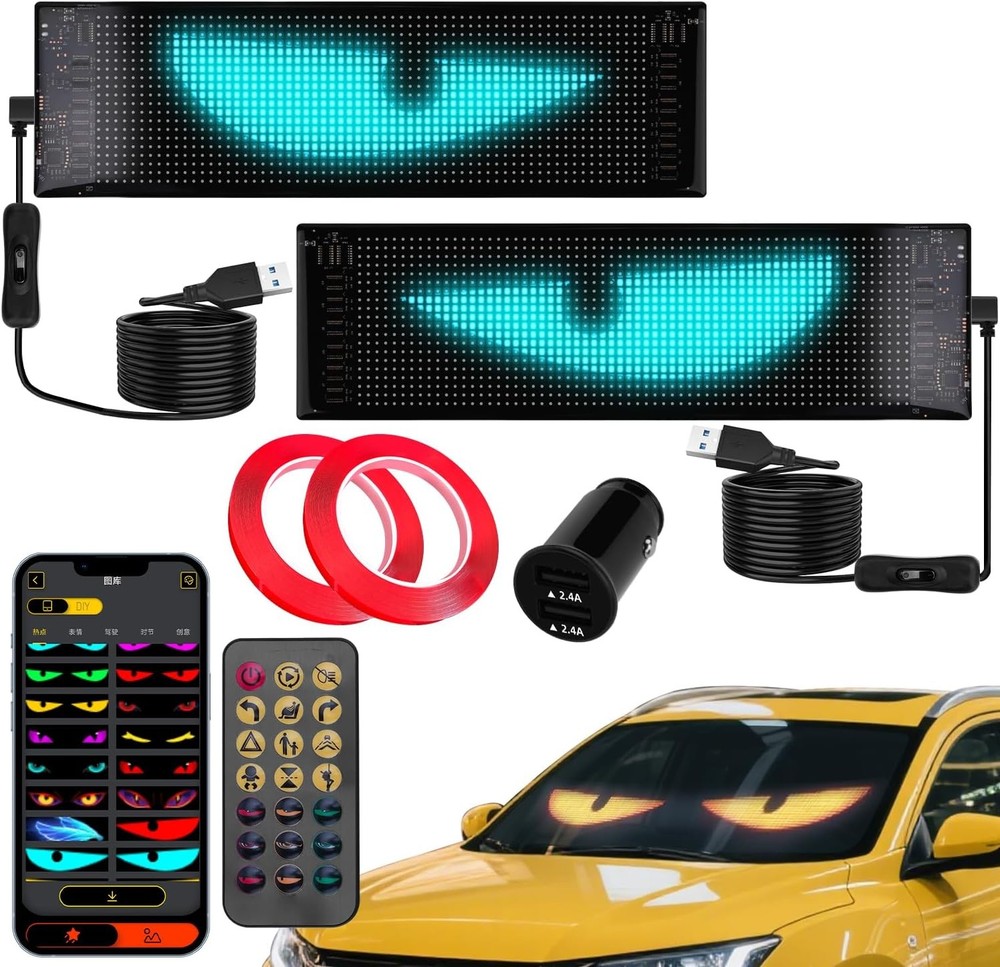 2-Pack Devil Eyes LED Display for Car Windshield, 14"×4.3" 2P 14×4.3