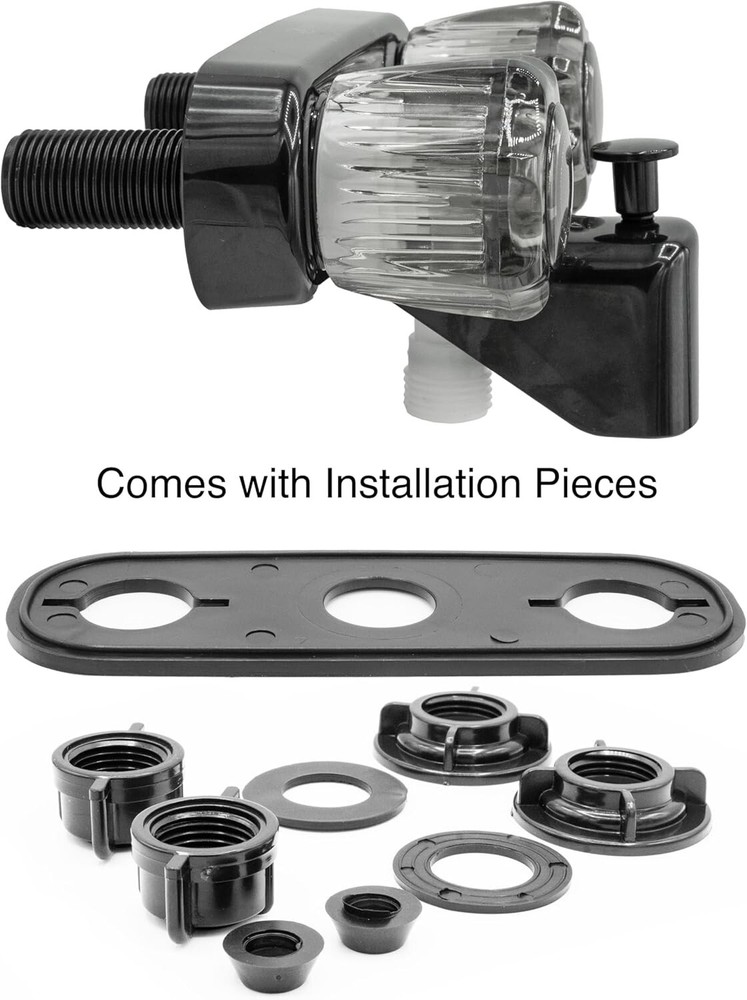 Smooth-Operating Black Diverter Faucet for RVs - Easy Install with Acrylic Knobs